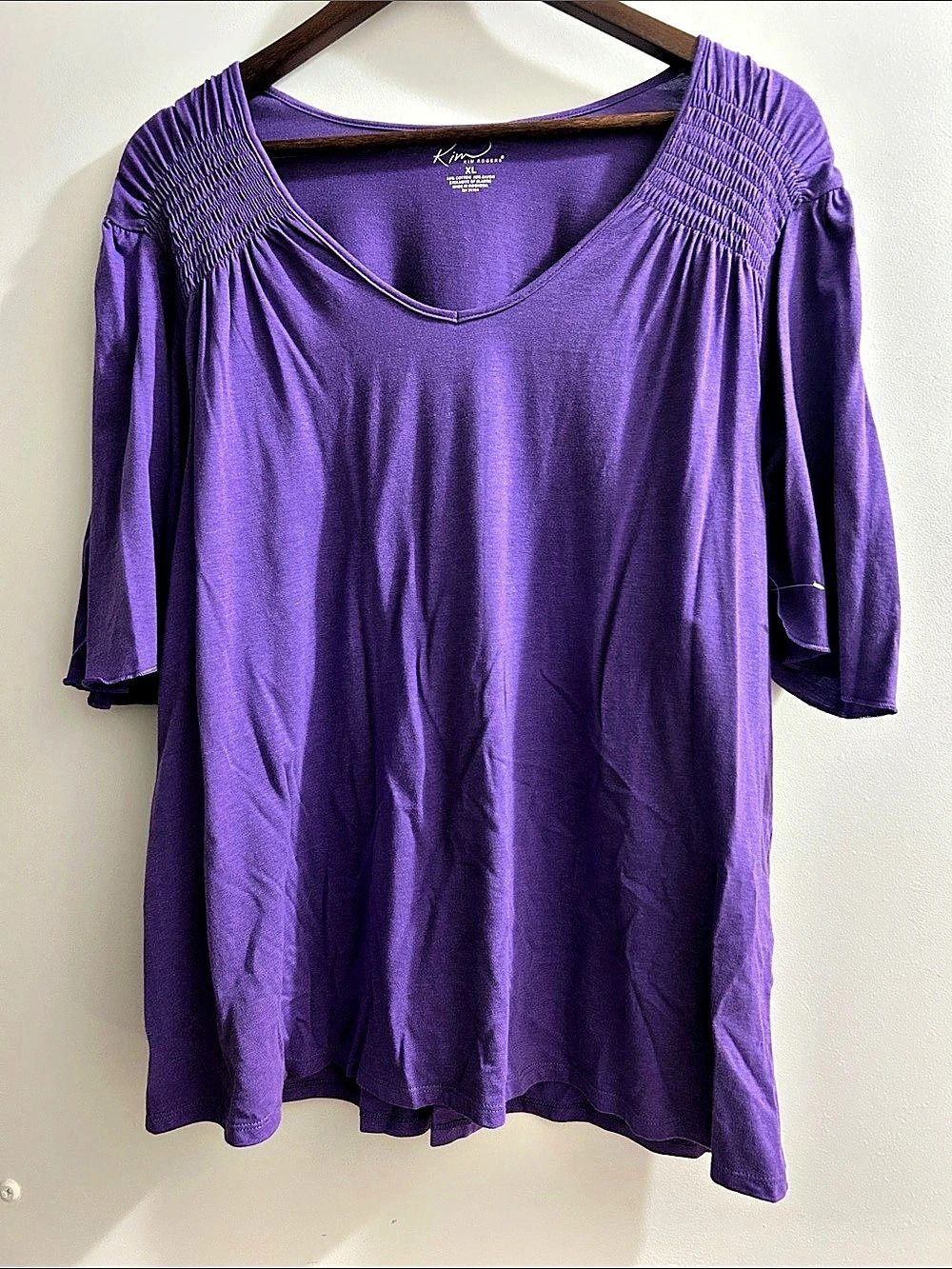 Purple Smocked Shoulder Boho Top Flutter Sleeve Romantic Cottagecore Fairycore